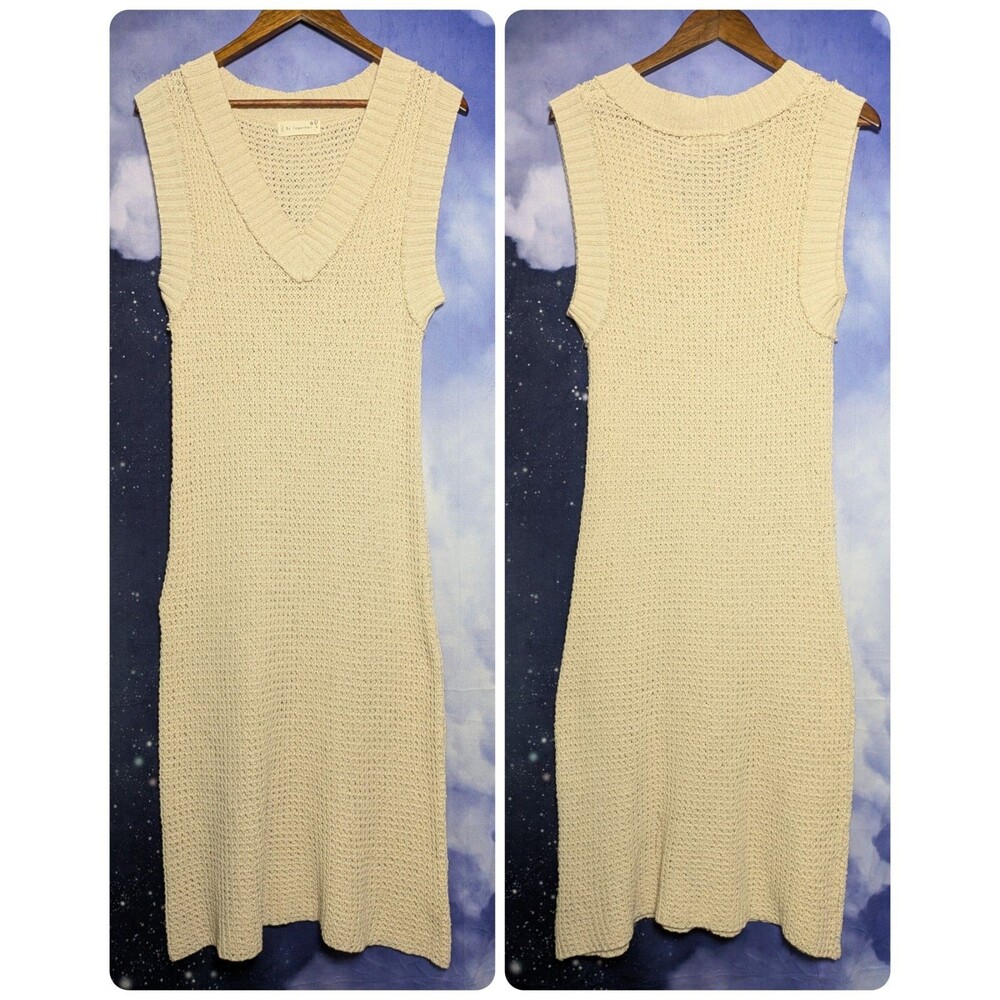 Crochet Knit Sweater Tank Dress Medium Tan Sheer Boho Summer Beachy Vacation